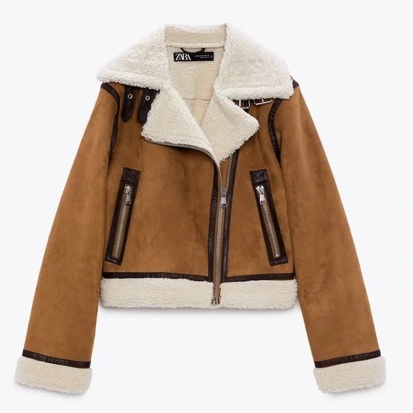 Zara Aviator style faux suede & shearling jacket - Picture 1 of 3